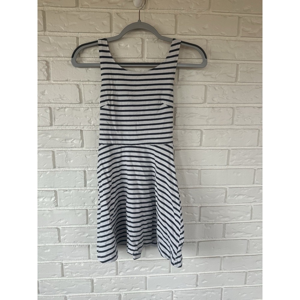 American Eagle Fit & Flare Mini Dress Women XS Gray Black‎ Striped Open Back